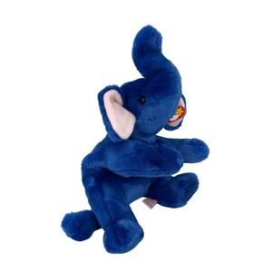 Ty Beanie Buddies Peanut Blue Elephant Plush Pink Ears 16 Inch 1998 Vintage